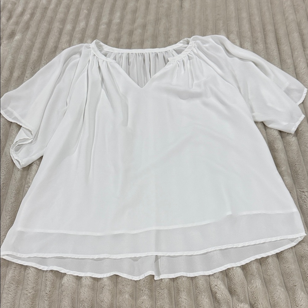 White Women's V-Neck Flowing Blouse